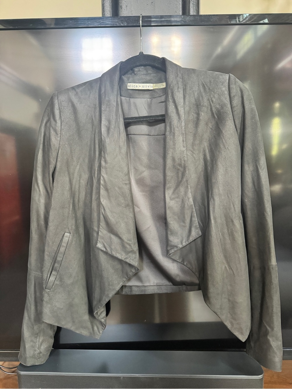 alice + olivia Black Draped Suede Jacket